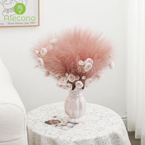 Alecono 𝟯𝟬𝙋𝙘𝙨 Pampas Grass, 17" Faux Pink Pampas Grass Decor for Boho Home Decoration Fluffy Artificial Pampas for Wedding - color: A Dusty Pink, size: 30pcs