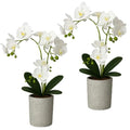 Suncalla 2 Pcs Fake Orchids Flowers in Pot Faux Orchids Artificial Floral Phalaenopsis with Vase for Home Wedding Table Centerpiece Bathroom Indoor Room Office Desk Decoration