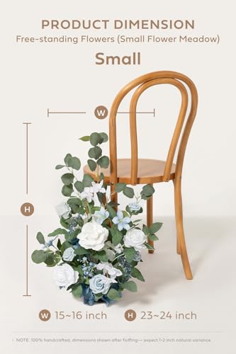 Ling's moment 17.5" Tall Free Standing Artificial Flowers Arrangements 2 pcs Wedding Aisle Runner Chair Decorations Dusty Blue & White Centerpieces for Ceremony Reception Rose Floral Party Outdoor - color: Blu-dusty Blue & White