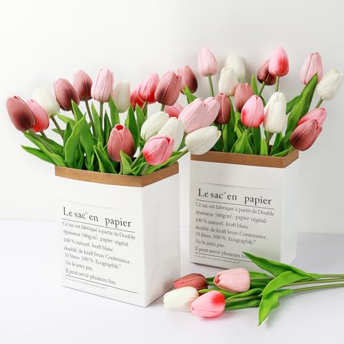 Beferr 18pcs Tulips Artificial Flowers Faux Tulip Real Touch Tulip Fake Flowers Bouquets Arrangements for Mothers Day Spring Easter Wedding Home Table Decor Colorful - color: B-18pcs-3colors-colorful-2, size: 18PCS