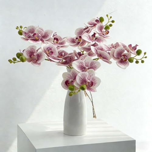 5 Artificial Orchid Flower Stems 18 Inches Real Touch Faux Phalaenopsis Flowers Fake Orchid Flowers Arrange for Wedding Bouquets Indoor Décor for Home Office (Spotted Pink) - color: Spotted Pink