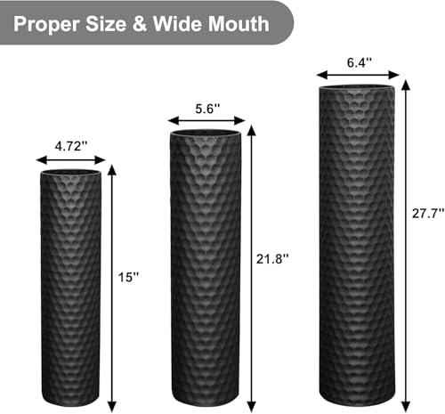 Tall Black Floor Vase 3 Pack, Extra Large Decorative Metal Standing Vases for Living Room Corner Office Home