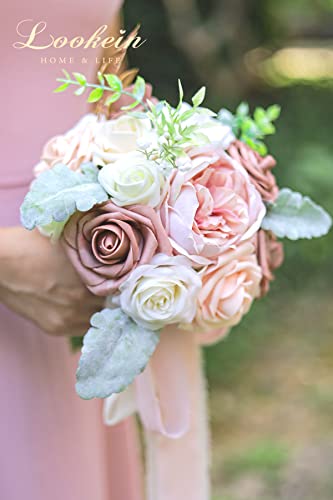 Lookein 7 Inch Flower Bouquet for Bride Artificial Flowers Bouquet Bridesmaid Bouquet Bridal Bouquet Tossing Bouquet for Wedding Ceremony Anniversary, French Dusty Rose - color: 7" French Dusty Rose