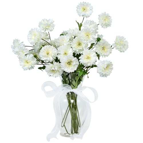 Coferset 6pcs Artificial Silk Mums Flowers Realistic Chrysanthemum Stems 22" Fake Gerbera Daisy for DIY Bouquet Centerpieces Floral Arrangements Vase Fillers Wedding Shower Decorations(White) - color: White