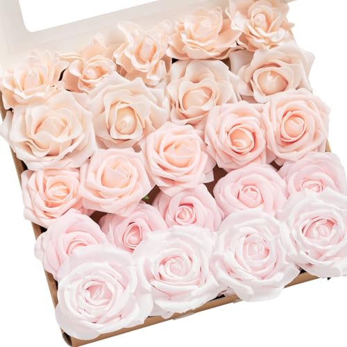Ling's moment Artificial Flowers Fake Silk Roses Faux Foam Gardenia Combo for DIY Wedding Bouquets Centerpieces Arrangements Bridal Shower Party Home Decorations, Pale Pink, 23pcs - color: Pk-pale Pink