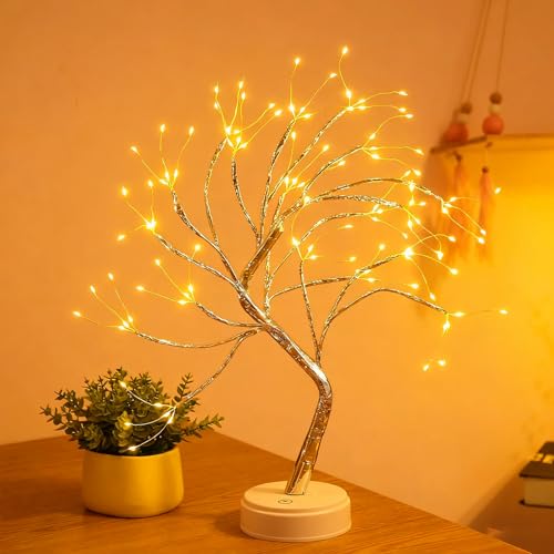 Hbaushun 20" Tabletop Bonsai Tree Light, 108 LED Fairy Light Spirit Tree, Battery/USB Operated, Touch Sensor Switches, DIY Artificial Tree Lamp for Bedroom Desktop Christmas Room Decor (Warm White)