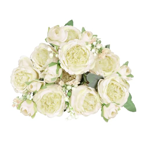 choyaxo 2 Packs Peonies Artificial Flowers Fake Peonies Bouquet for Home Decor Wedding Party Plastic Flower Bulk for Vase Centerpiece Table (White) - color: White
