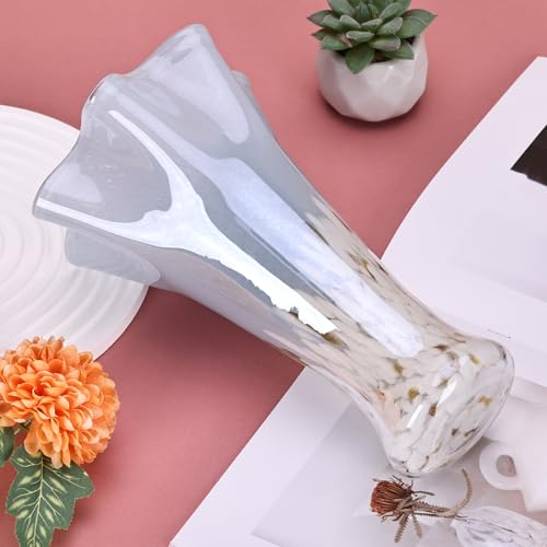 9.0"H Blue Glass Vases for Flowers, Unique Hand Blown Glass Vase Blue White Home Decor, Wide Mouth Colorful Flower Vase Centerpieces, For Living Room Table Bookshelf, Bathroom Office Shelf Decorative - color: Blue White