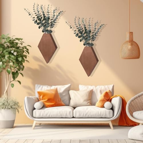 Chunful 2 Pcs Wooden Wall Planter Decor Hanging Faux Plants Greenery Flowers Holder Vase Boxes for Wall Bohemian Farmhouse Room Kitchen Office Indoor Decoration(Walnut Color,9.8 x 6.6 x 1.2 Inches) - color: Walnut Color, size: 9.8 x 6.6 x 1.2 inches
