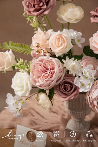 Ling's moment Fake Flowers Box, Faux Artificial Greenery Stems Foam Roses Gardenia Silk Hydrangea Ranunculus Fabic Flower for Centerpieces Bouquet Wedding Vase, Dusty Rose & Blush, Grand Combo - color: Pk-dusty Rose & Blush, size: Grand