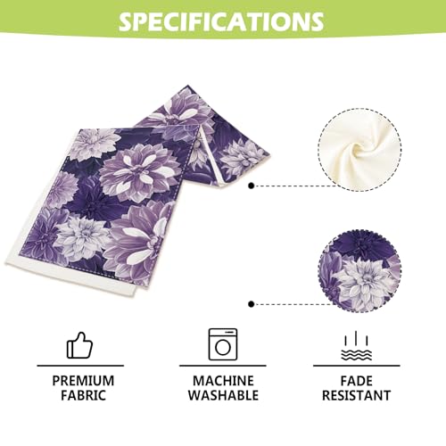 Purple Dahlia Flower Summer Table Runner Purple Gray Burlap Table Runners, Spring Floral Seasonal Coffee Table Center Decor for Home Kitchen Dining Party Indoor Outdoor 13x108 Inch - color: Purple, size: 13" x 108", Table Runner