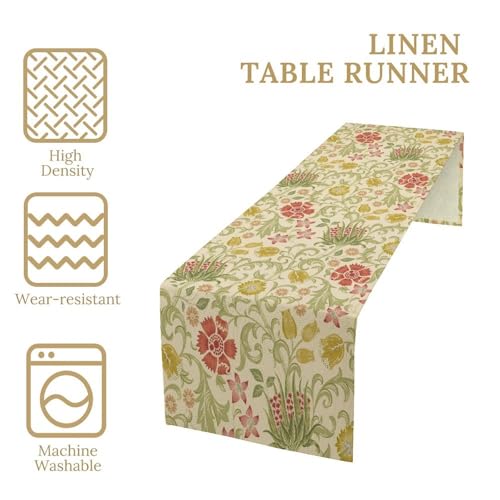 Vintage Botanical Flower Table Runner Linen Table Decor with Scroll Floral Vines Printed for Dining Room, Kitchen, Farmhouse, Holiday, Party, Dresser 13" x 36" - color: Floral_25, size: 13"W x 36"L (Pack of 1)