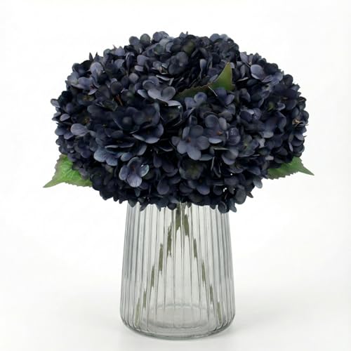 6PCS Artificial Fake Flowers Plants Silk Hydrangea 1 Flower Head Arrangements Wedding Bouquets Decorations Plastic Floral Table Centerpieces Home Kitchen Garden (Black Grey) - color: Black Grey