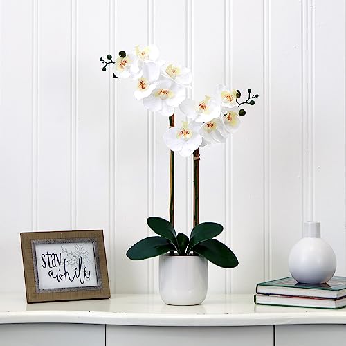 Nearly Natural 26in. Artificial Double Orchid Phalaenopsis with Decorative Vase (Real Touch)