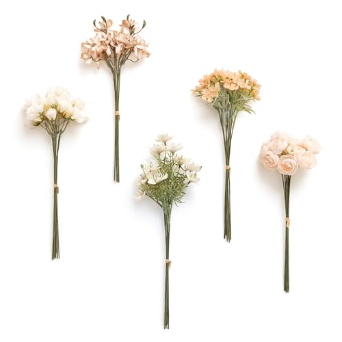 Ling's moment Artificial Greenery Stems Box Set, Faux Greenery Picks for DIY Bridal Bouquets Wedding Floral Arrangement Table Centerpieces, Cream & Red Clay - color: Filler Flower Combo- Cream & Red Clay