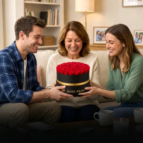 50 Petite Preserved Roses, Designer Round Box, Real Forever Roses Last 1+ Year, Premium Gift for Women, Wife, Girlfriend, Mother’s Day, Birthday, Anniversary, Valentine’s Day - color: Red, size: 50 Roses