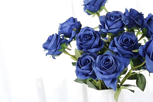 Laelfe 12 pcs Artificial Blue Roses Flowers Long Stem Fake Silk Rose for Home Wendding Decorations (Blue) - color: Blue