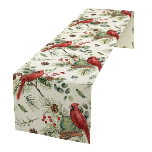 Christmas Red Cardinal Table Runner, Winter Xmas Holiday Bird Pine Leaf Branches Berries Table Runner Decoration for Banquet Home Party Kitchen Dining 13x36in - color: Christmas-1, size: 13x36in