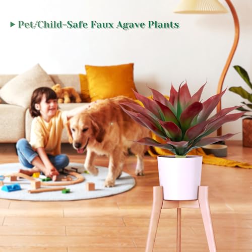 2 Pack Fake Agave Plants 18 Inch Large Artificial Succulents Realistic UV Resistant Faux Aesthetic Plants for Outdoor Decoration Tropical Plant Home Garden Front Porch Decor - 21Leaves, Red - color: Red, size: 18"- 2pcs
