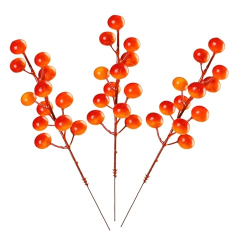 32 Pack Fall Berry Stems, Fall Floral Picks and Sprays 8 Inch Orange Artificial Berry Branches for Autumn Thanksgiving Home Decorations