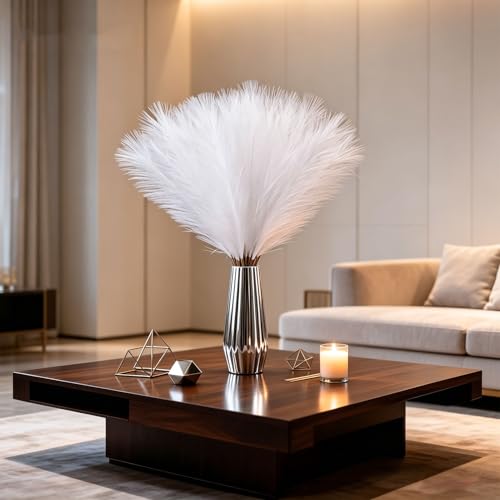 50pcs White Pampas Grass 21.6 Inch Non-Shedding Faux Pampas Grass Decor, Fluffy Artificial Pampas for Boho Home, Wedding Centerpieces and Neutral Vase Arrangements - color: White