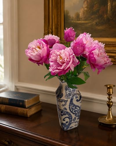 4 Pcs Silk Peonies Artificial Flowers Bulk Faux Peony Bouquet Fake Flower for Wedding Bridal Shower Centerpieces DIY Floral Arrangements Home Party Decorations (Purple Red) - color: Purple Red