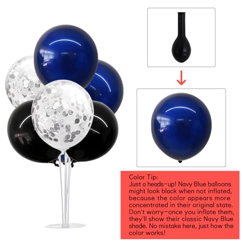 TONIFUL 4 Set Black Blue Silver Confetti Balloon Centerpieces for Table,Balloon Stand Kit for Graduation Decorations 2026 Blue Party Decorations,Retirement,Anniversary,Birthday Decoration for men - color: Black Blue Slver Confetti