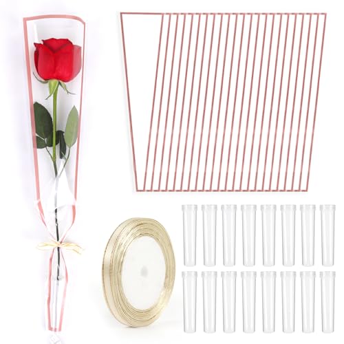 50 Pcs Flower Water Tubes with 50 Pcs White Single Rose Sleeve Single Rose Holder for Bouquets Flower Vials Individual Single Stem Floral Wrapping Bag for Mother's Day Graduation Florist Supplies - color: White, size: single flower wrap