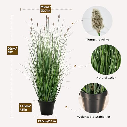 3FT / 4FT Extra Lush Artificial Plant (2pcs), Luxury Fake Tall Plants with Pot, Luxury Faux Tall Greenery with Dogtail for Garden Porch and Home Decor (Gray, 3FT) - color: Green With Gray Tail, size: 3FT
