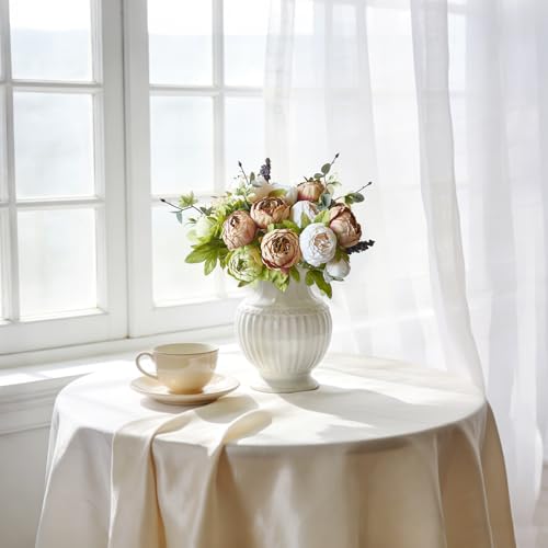 Mkono Peonies Artificial Flowers, 2 Packs 13 Stems Faux Peony Flowers Real Touch Fake Silk Bouquet for Arrangements Dining Table Centerpieces for Kitchen Bridal Wedding Party (2, Mixed White) - color: Mixed White
