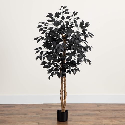 Nearly Natural 4ft Artificial Halloween Black Ficus Tree with Natural Trunk - Indoor Decor for Spooky Gatherings