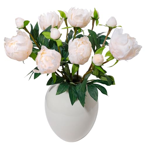 ucky 6PCS Champagne Peonies Artificial Flowers, Realistic 2 Heads Silk Peonies with Stems & Buds, 17.51" Faux Peony Bouquets for Wedding Centerpieces DIY Home Table Vase Decor - color: Champagne