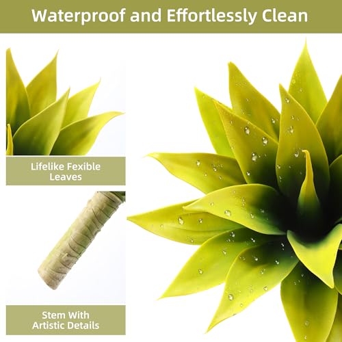 Wertuirk 18 Inch Artificial Agave Plant, Realistic Faux Succulents with Vibrant Color, UV Resistant & Low Maintenance Fake Plants for Indoor Outdoor Home, Garden, Patio, Office Decor (Yellow, Medium) - color: Yellow, size: Medium