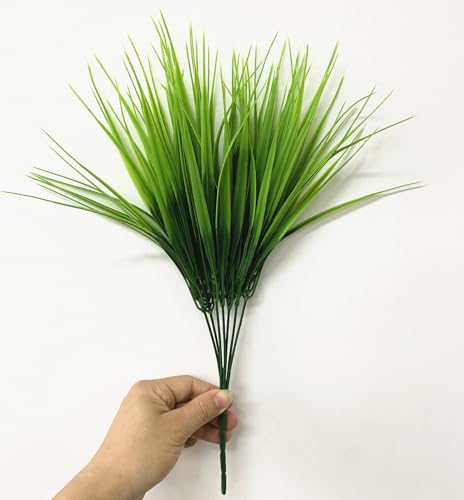 Artificial Wheatgrass Outdoor Plants, Fake Wheat Grass Shrubs UV Resistant Greenery Faux Plastic Plant for Indoor Home Decor Garden Porch Office Wedding Christmas Planter Filler Decoration 12 Bundles - color: Wheat Grass-12 Pcs