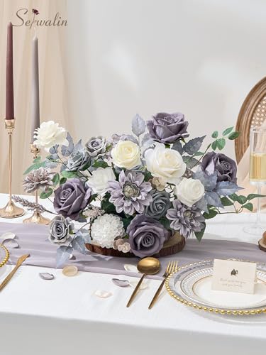 Serwalin Grey Artificial Flowers, Silk Fake Flowers for DIY Wedding Bridal Bouquets, Wedding Cake Flowers for Table Centerpieces Baby Shower Birthday Party Home Decorations - color: A Blooming Grey, size: 1 Box