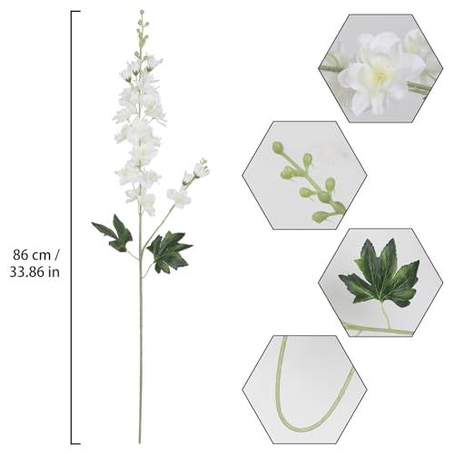 White Delphinium Artificial Flowers,8PCS Long Stem Silk Larkspur Flowers 33.5'' Faux Delphinium Stems for Tall Vase Home Wedding Table Decor(White) - color: White