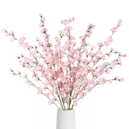 43.3’’ Pink Delphinium Artificial Flowers 5pcs Long Stem Faux Larkspur Flowers Artificial Silk Flowers for Floor Vase Wedding Centerpiece Home Garden Decoration(Pink) - color: Pink