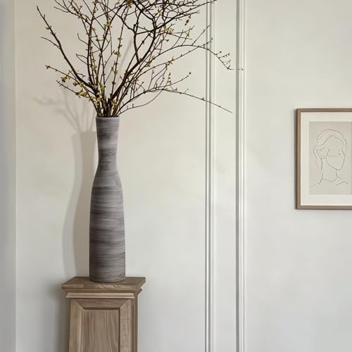 ALMA 20" Black Tall Skinny Flower Vase for Floor, Grey Modern Decorative Ceramic Vase for Living Room Floor, Dinner Table, Entryway, Fireplace, Bookshelf, Offer, Home Decor - color: Bow-black-20"