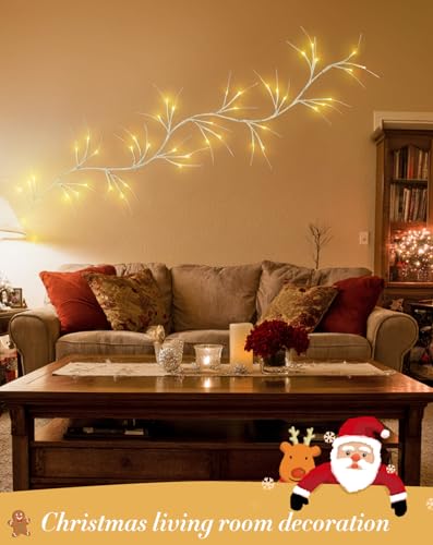 JMEXSUSS 6FT Birch Garland Lighted, 48 LED Lighted Birch Garland Battery Operated, Christmas Garland Warm White Twig Lights for Mantle Fireplace Home Table Room Wall Christmas Decor - color: White Birch