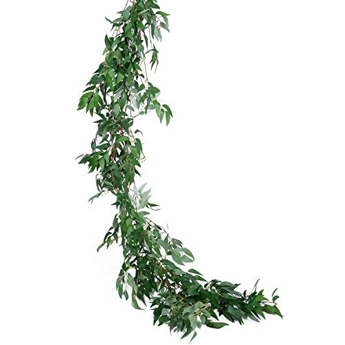 2 Pack Artificial Hanging Leaves Vines, 5.7 Ft Fake Willow Leaves Twigs Silk Plant Vines in Green for Indoor/Outdoor Wedding Decor