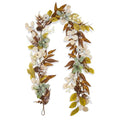 6FT Fall Garland with Cream Pumpkins, Neutral Autumn Garland with Pinecones Berries Leaves, Farmhouse Thanksgiving Decorations for Fireplace Mantel, Doorway, Staircase, Table Centerpiece - size: 6FT-BT-White