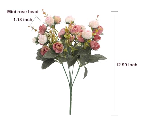 Duovlo 7 Branch 21 Mini Rose Heads Artificial Flowers Bouquet Wedding Home Office Decor,Pack of 2 (2 PCS Pink) - color: 2 Pcs Pink