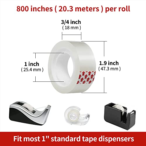 24 Rolls Transparent Tape Refills, Clear Tape, 3/4 x 800 Inches, Glossy Gift Wrapping Tapes for Dispenser, Office, School, Home - size: 24 Rolls Value Pack