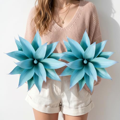 Ttranewsoo Artificial Agave Plants,Large UV Resistant Fake Agave Planters 12" for Indoor and Outdoor Decorating Tropical Plant Succulents Greenery Indoor Decor (Blue,2Pack) - color: Agave12-blue2