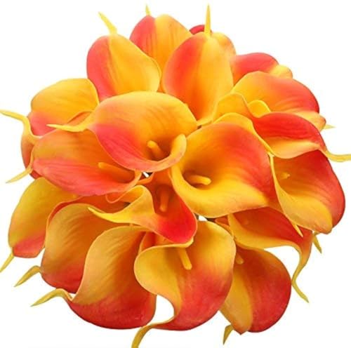 Floral Kingdom 20 Pack Artificial Calla Lily Flowers 14 Inch Yellow-Orange – Real Touch Faux Flowers for Table Centerpieces, Home Decor and Weddings - color: Yellow-orange