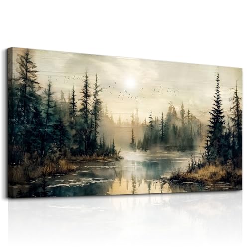 FUHAIHUA Large Wall Decor For Living Room Canvas Wall Art For Office Farmhouse Wall Decorations For Bedroom Forest River Landscape Paintings Modern Pictures Artwork Room Home Decor 24x48 In - color: Forest River, size: 48"L x 24"W
