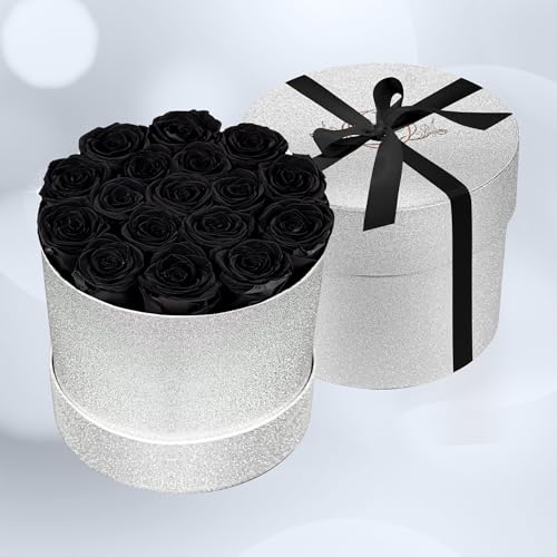 Prifroti 17 Black Flowers in Glitter Box, Birthday Gifts for Women, Preserved Flowers, Mothers Day Roses Gift for Mom - color: Black | Glitter Box, size: 17 Roses