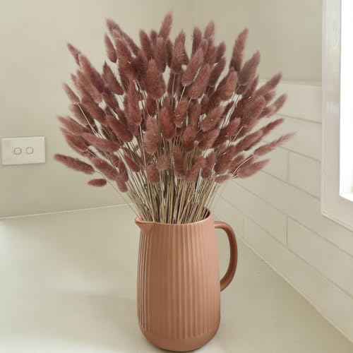 CISDUEO 120pcs Dried Bunny Tails Flowers Lagurus Ovatus Tail Dried Flowers Pampas Grass Red Brown Natural Dried Floral Arrangement for Boho Decor Home Wedding DIY Farmhouse Table Christmas - color: Red Brown