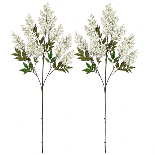 2 Pcs 42 Inch Spring White Faux Berry Stem, Realistic Sedum Stem Spray Artificial Flowers Picks Fake Branches, Farmhouse Mantel Decor for Wedding Holiday Harvest DIY Indoor Outdoor Home Decoration