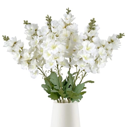 6PCS White Gladiolus Artificial Flowers 33.5in Long Stem Fake Silk Flowers Faux Gladiolus for Tall Vases Wedding Home Party Centerpieces Table Decor Floral Arrangements (White) - color: White